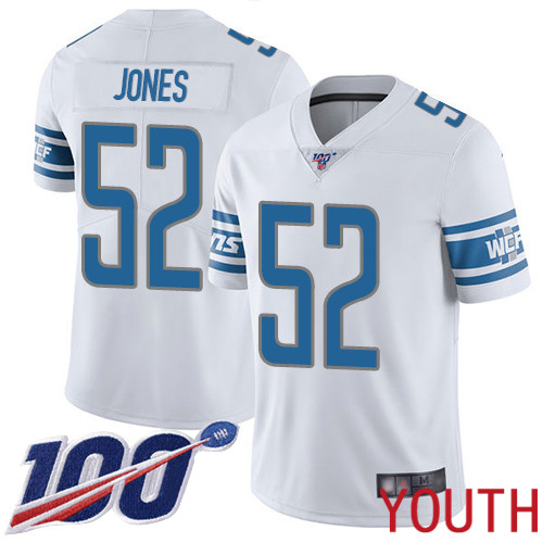 Detroit Lions Limited White Youth Christian Jones Road Jersey NFL Football #52 100th Season Vapor Untouchable->youth nfl jersey->Youth Jersey